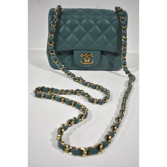 Chanel 21A Green Square Mini Flap CC Logo Quilted Gold Chain Crossbody Bag - Picture 4 of 9